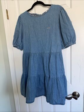 Tommy Hilfiger Light Denim Tiered Puff-Sleeve Dress